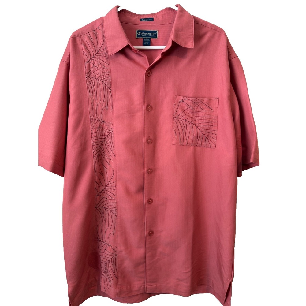 Weekender Luau Edition XL Red Palm Embroidered Shirt Rayon Blend Tropical Camp C